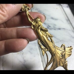 Antique Art nouveau beautiful woman with lilies, pendant for necklace